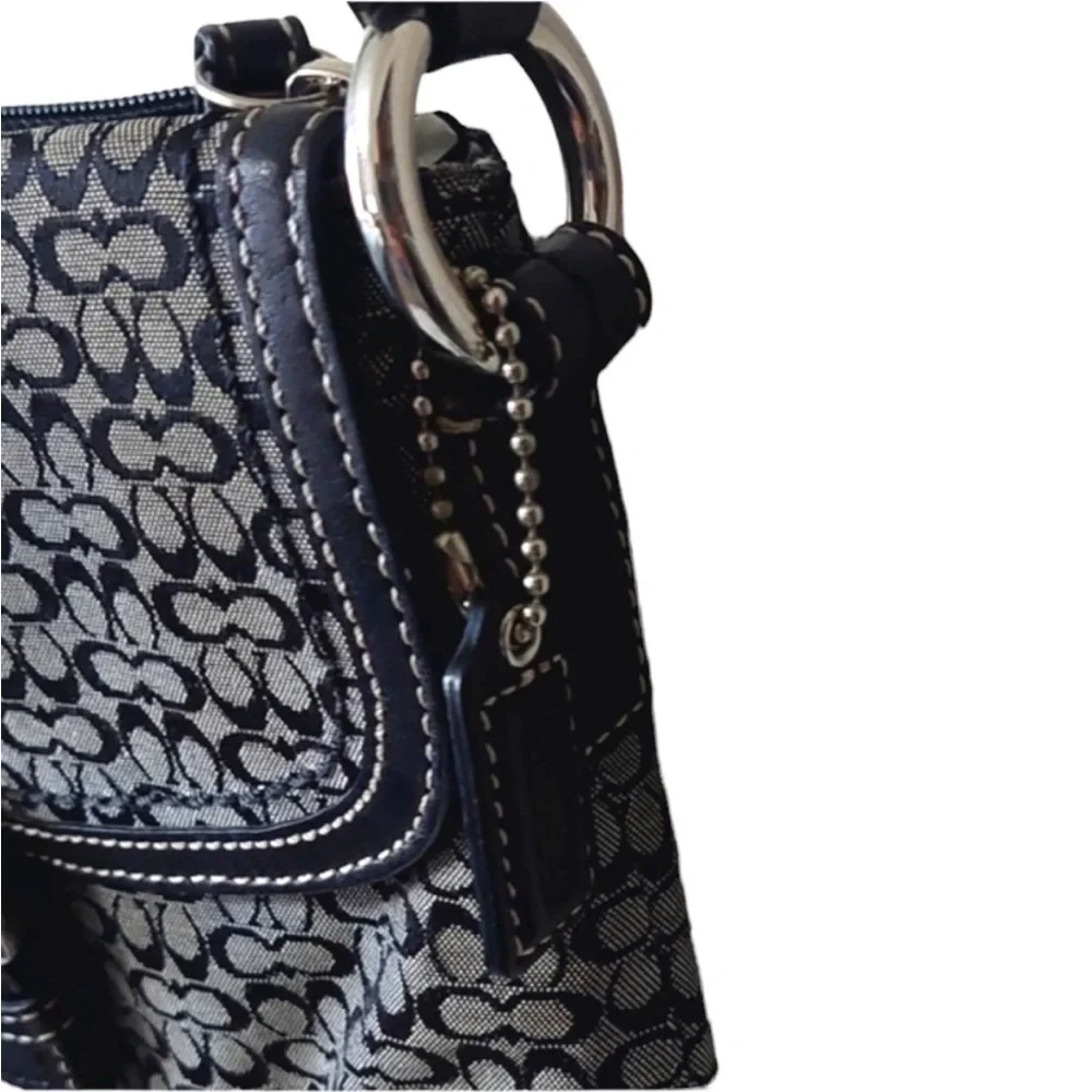 Coach Monogrammed Logo Buckle Small Crossbody Black/White/Silver Hardware